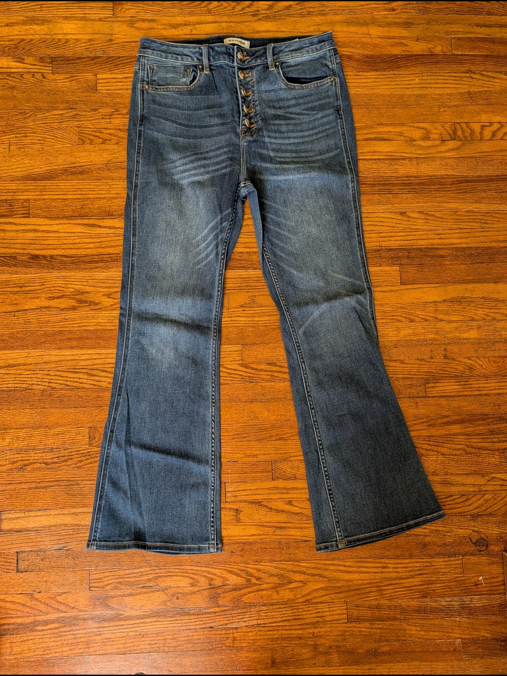 Vigoss Women's Dark Blue Bootcut High-Rise Button-Fly Jeans